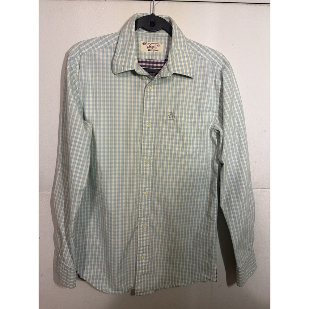 Original Penguin Mens Small Gingham Check Button Down Shirt Long Sleeve